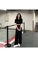 Ensemble 2 pièces noir coréen pantalon et haut court