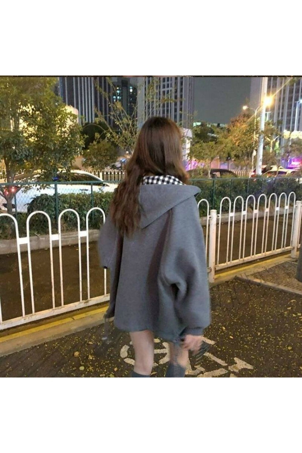 Fall Korean Check jacket with zip hood