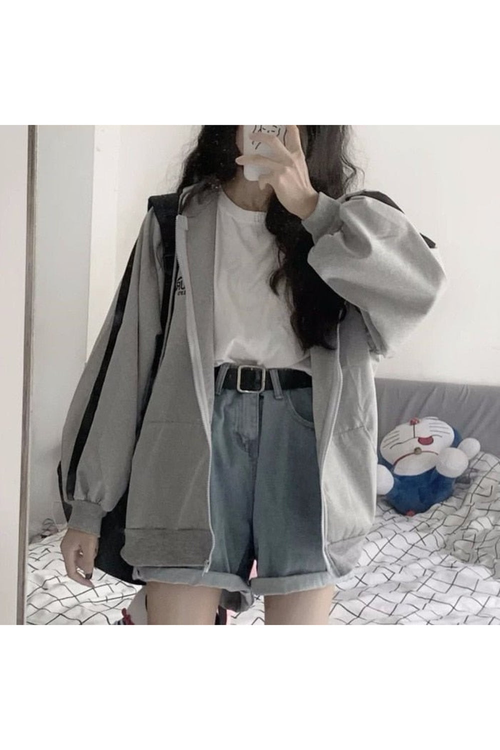 Korean Gray zip long sleeve sweatshirt