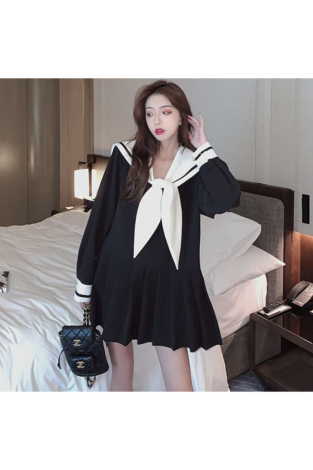 Korean Retro Long Sleeve Mini Dress – Nhuhn