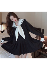 Korean Retro Long Sleeve Mini Dress