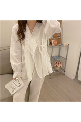 Lace Cotton Pajamas Elegant Set