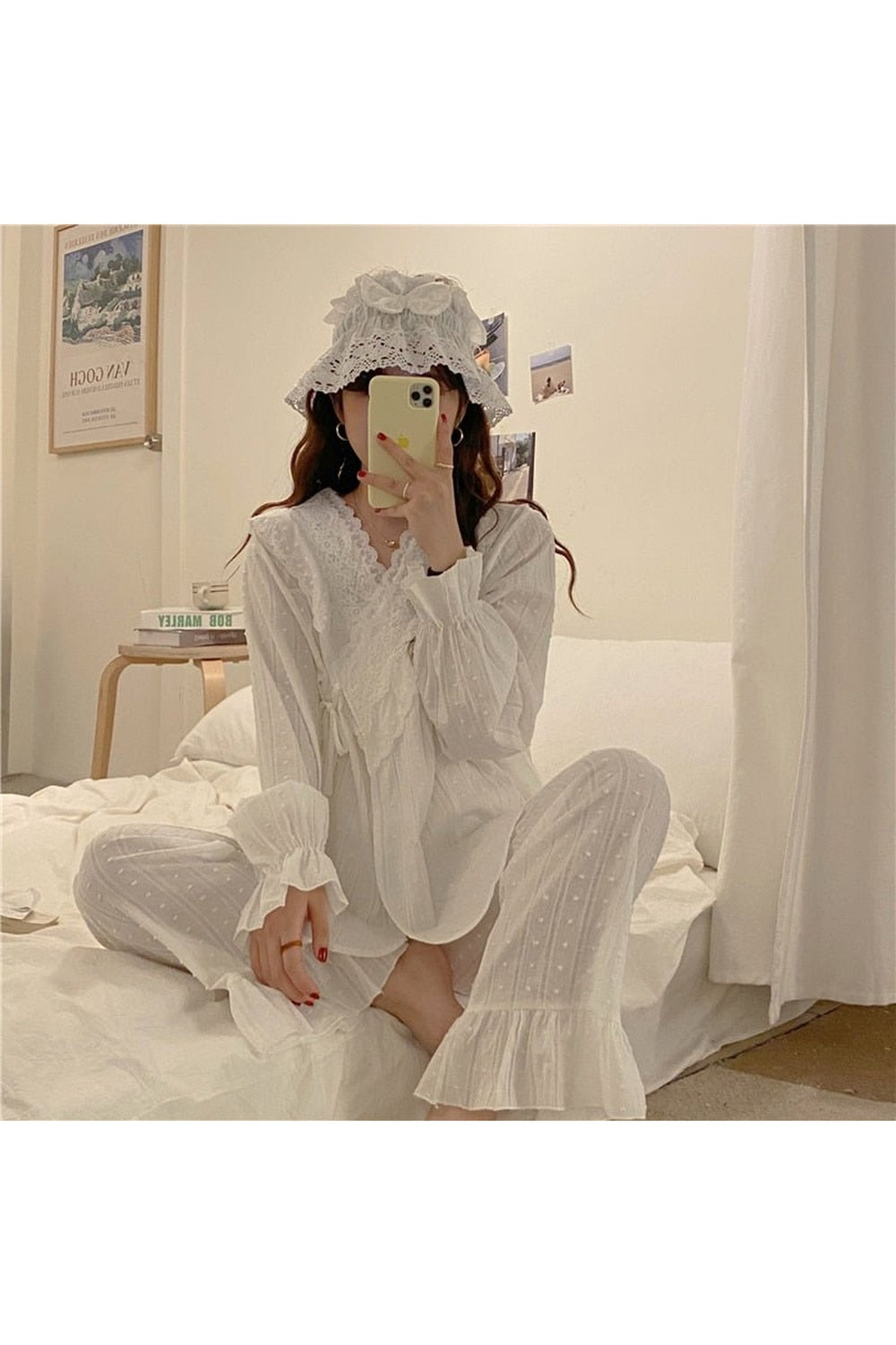 Lace Cotton Pajamas Elegant Set