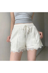 Lace-Trim Sporty Drawstring Shorts