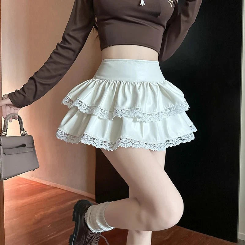 Lace-Trimmed Tiered Mini Skirt