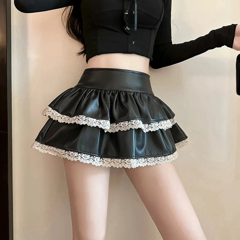 Lace-Trimmed Tiered Mini Skirt