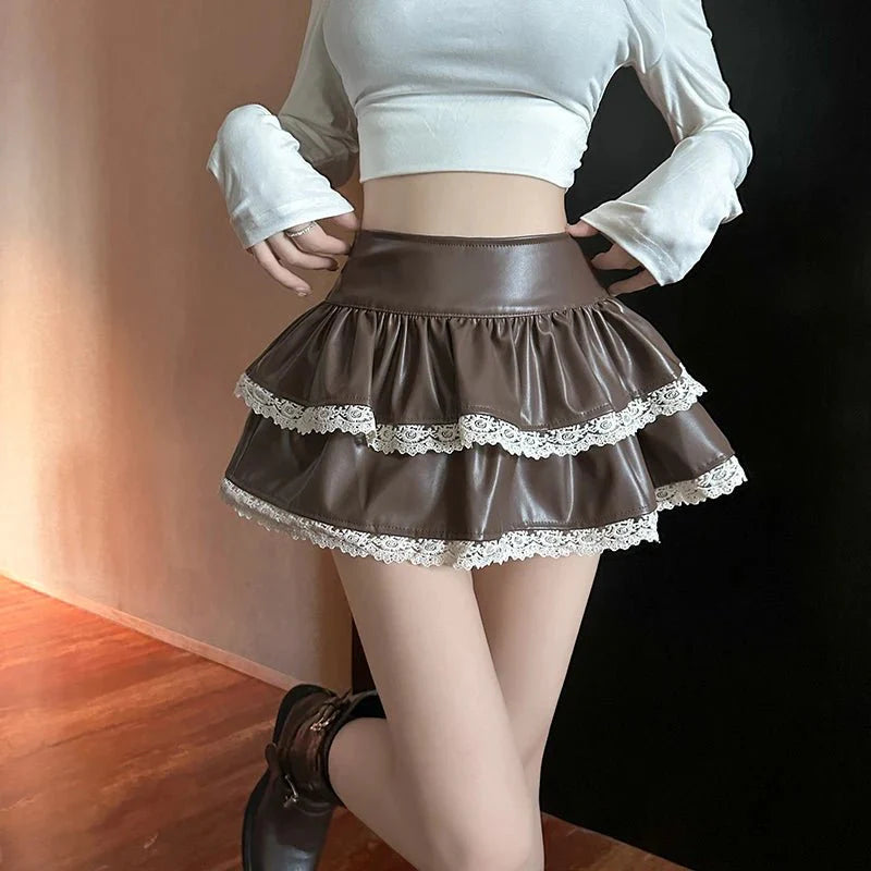 Lace-Trimmed Tiered Mini Skirt