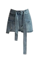 Jupe en jean bleu à lacets