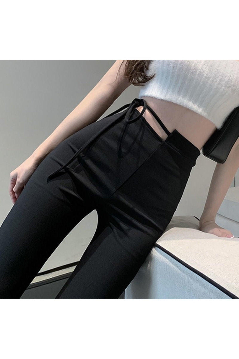 Lace-up High Waist Flare Pants