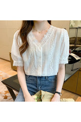 Lace V-Neck White Blouse