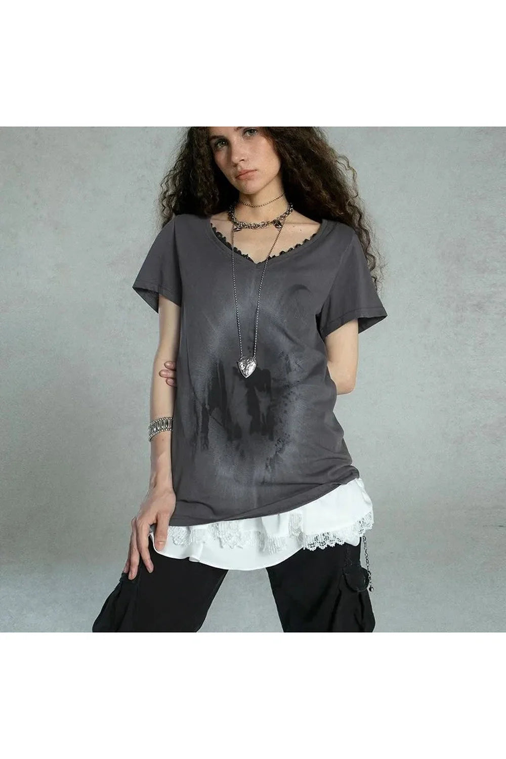 Layered Gothic Lace Trim T-Shirt