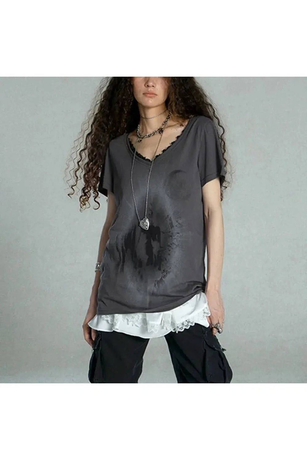 Layered Gothic Lace Trim T-Shirt