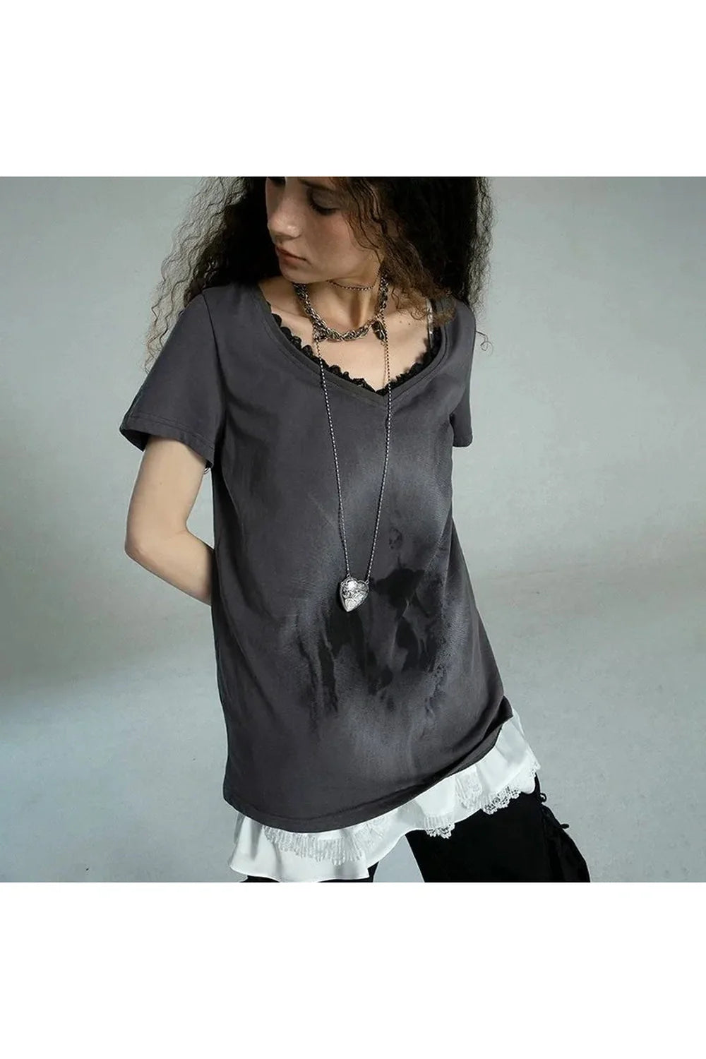 Layered Gothic Lace Trim T-Shirt