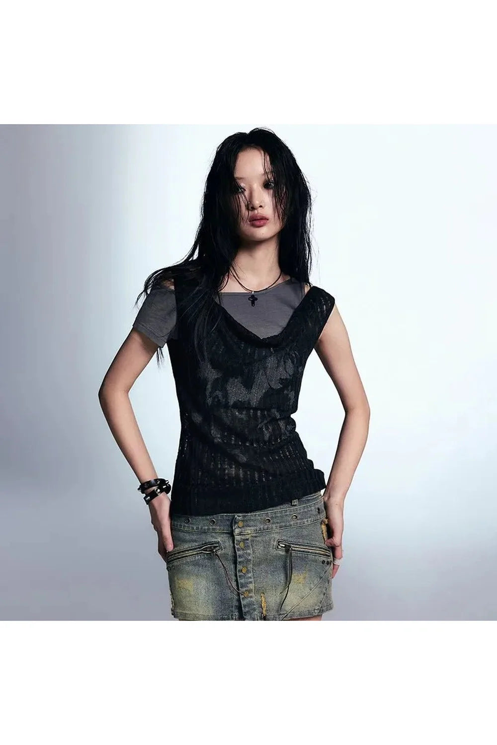 Mehrlagiges Grunge-Mesh-Top