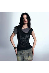 Mehrlagiges Grunge-Mesh-Top