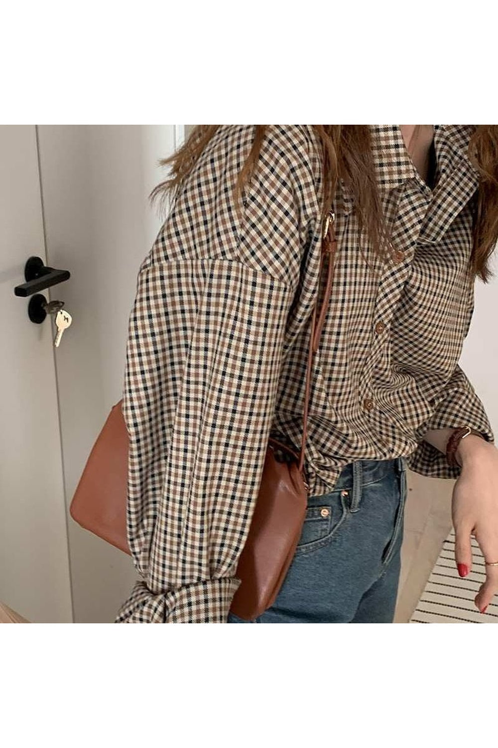 Light Academia Brown Plaid Vintage Shirt