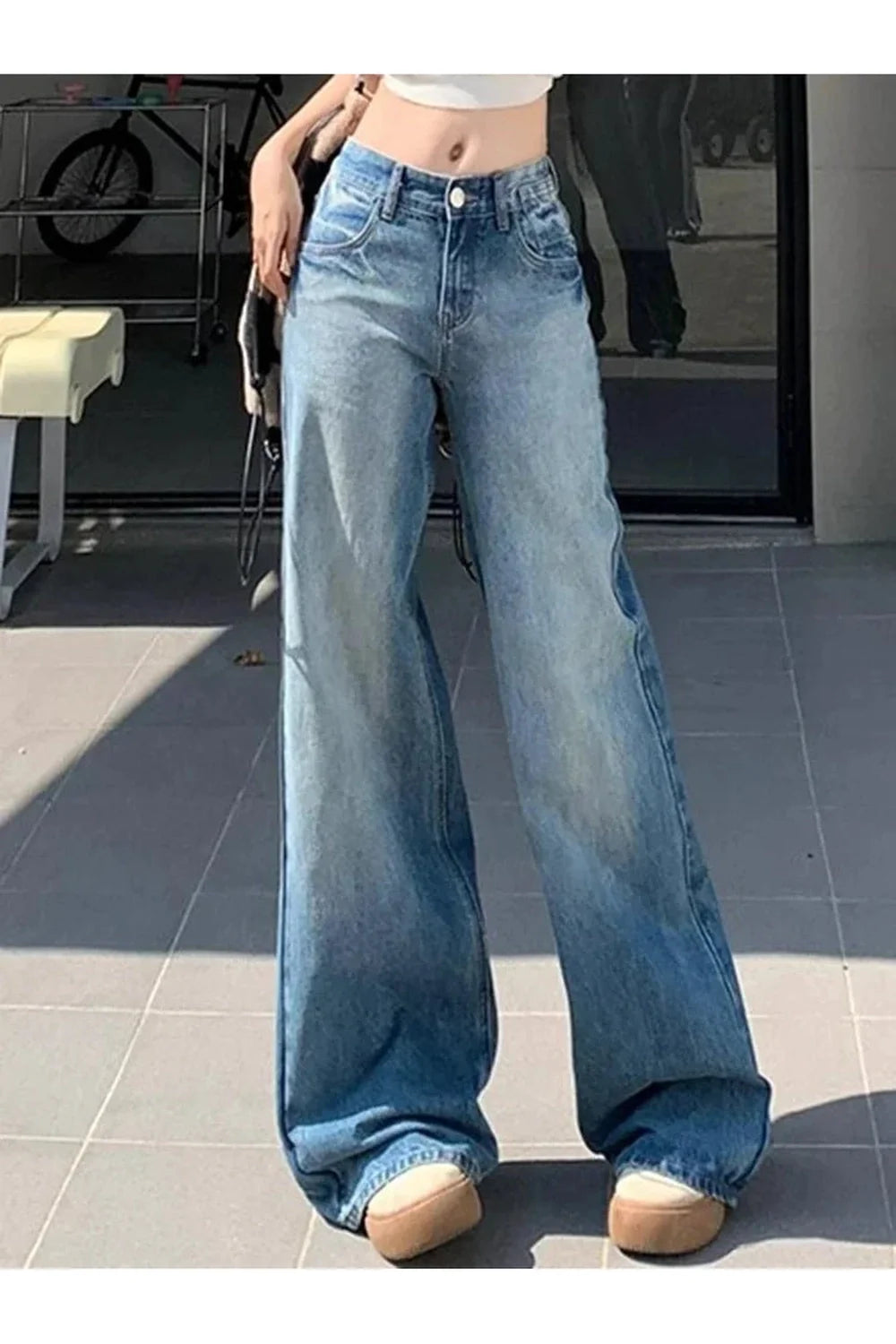 Fall Light Wash Wide-Leg Denim