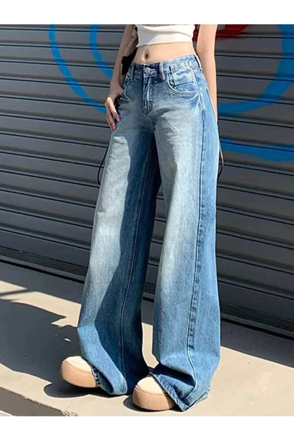 Fall Light Wash Wide-Leg Denim