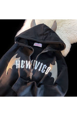 Fall Little Devil Embroidered Zipper Hoodie