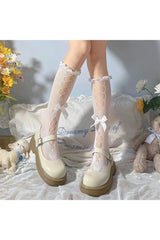 Kawaii Bow Lace Calf Socks