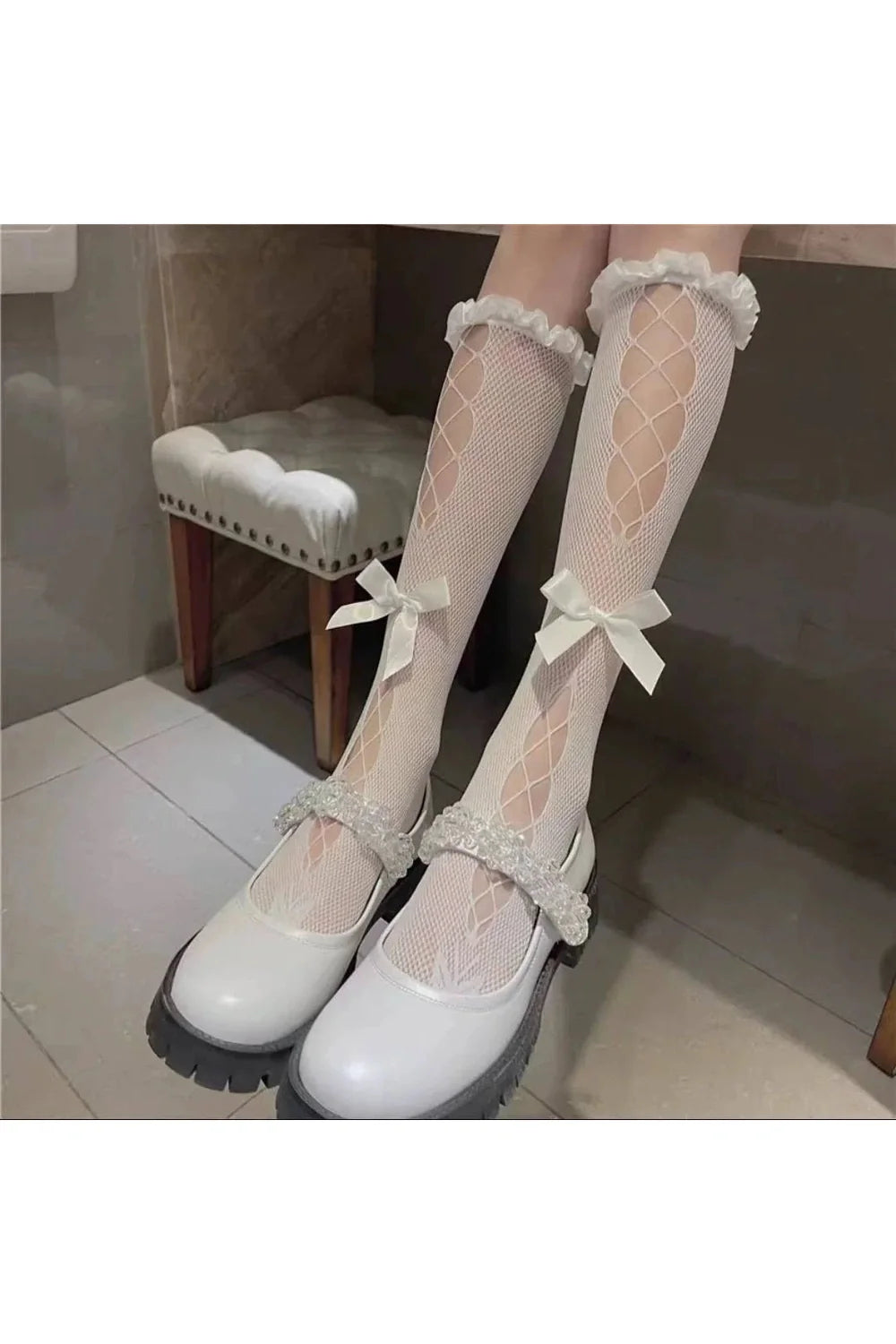 Kawaii Bow Lace Calf Socks