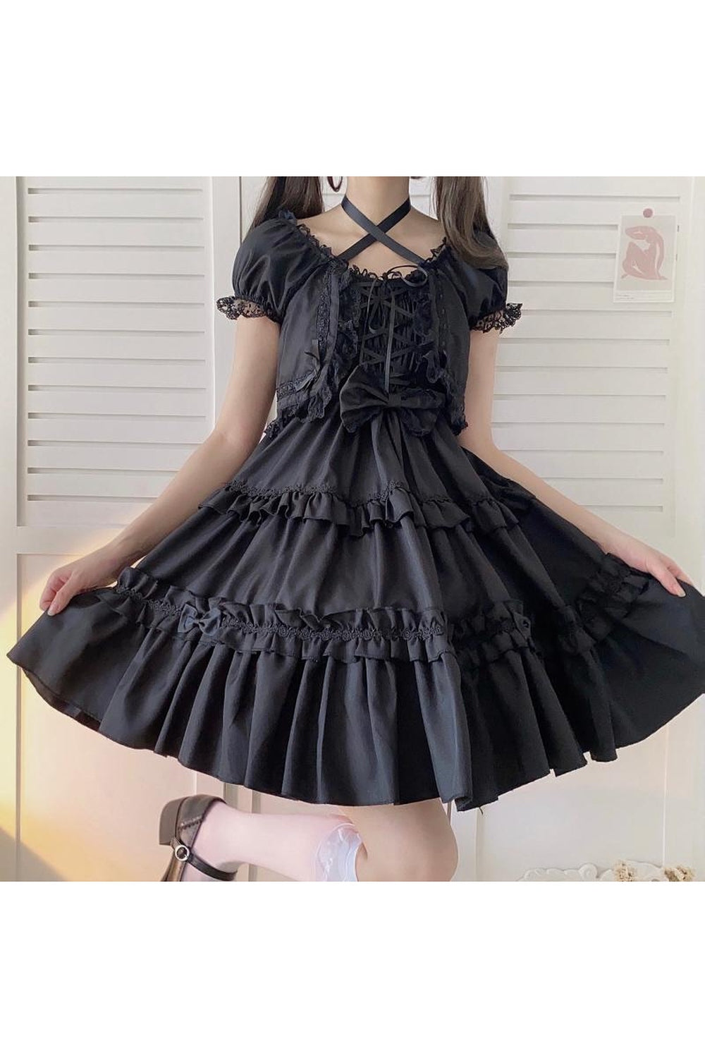 Kawaii Goth Lace Ruffle Dress