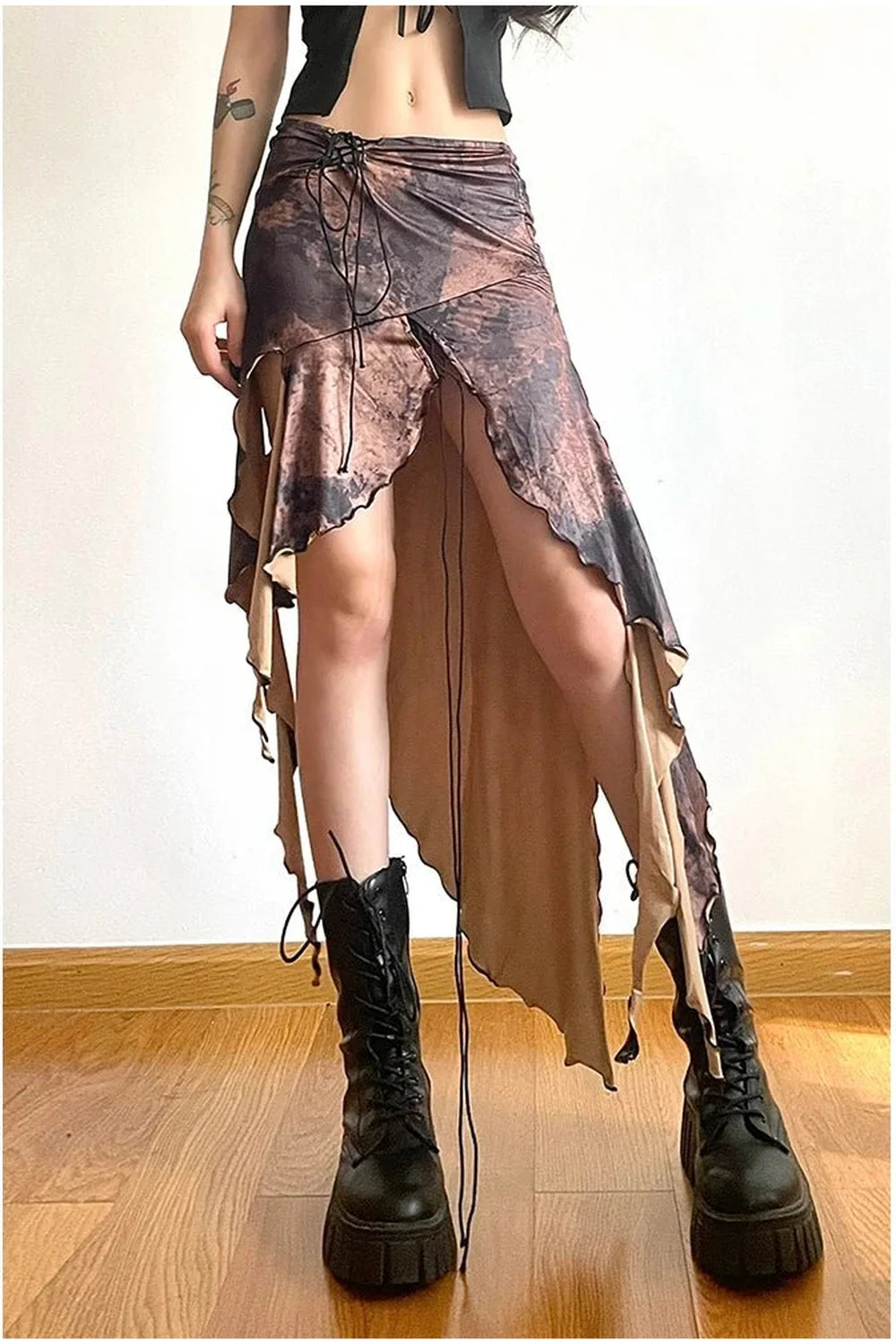 Long Irregular Brown Skirt