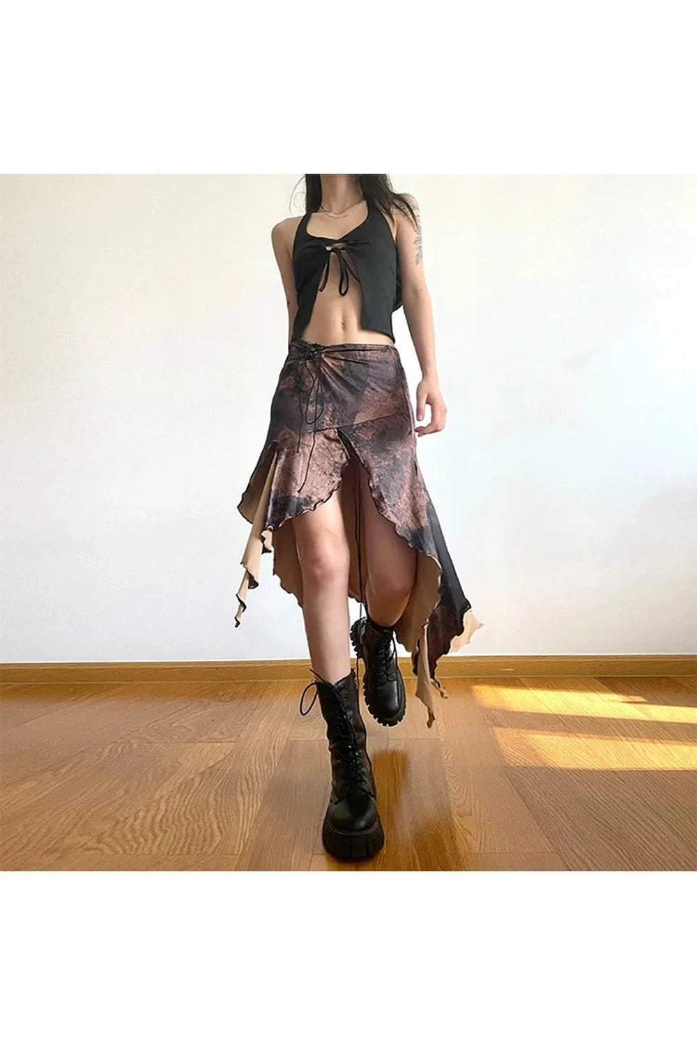 Long Irregular Brown Skirt