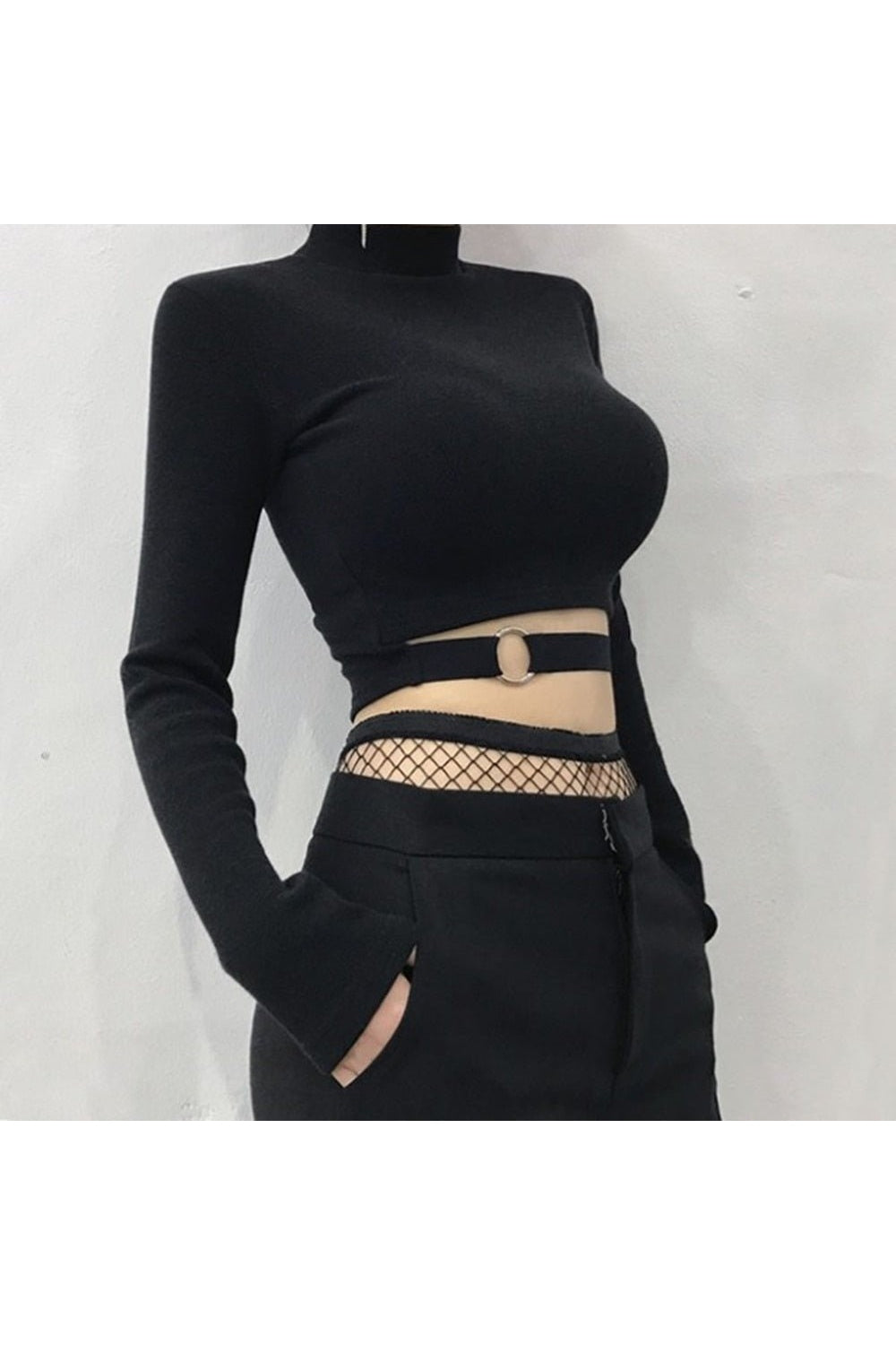 Long Sleeve Goth Crop Top