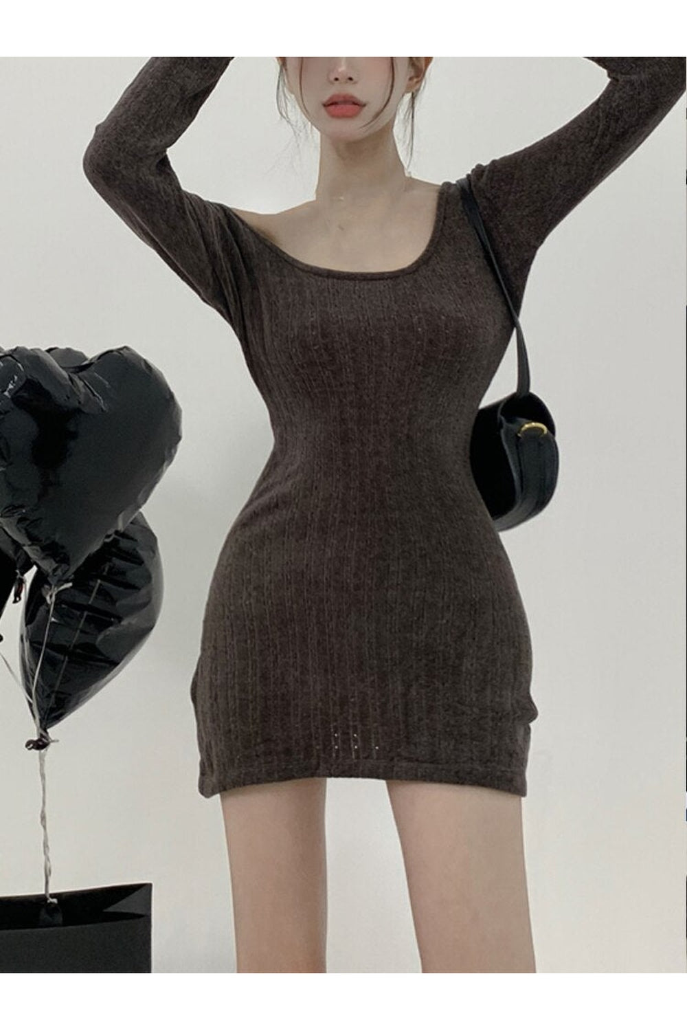 Long Sleeve Knitted   Mini Dress