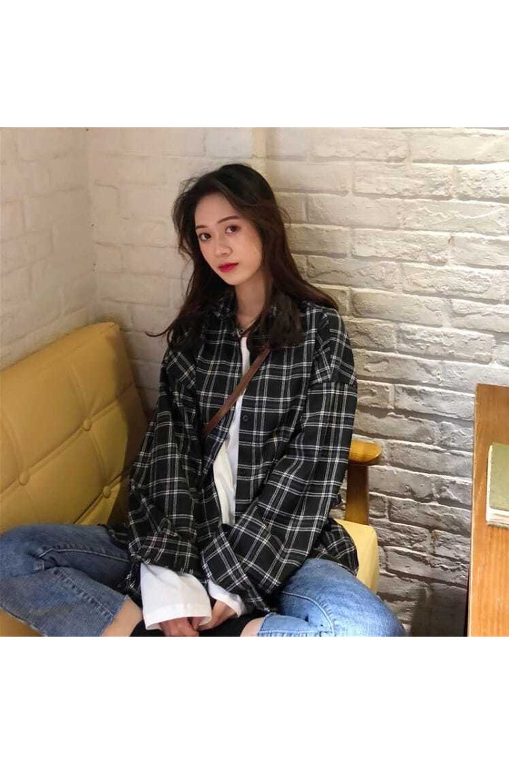 Long Sleeve Plaid Blouse