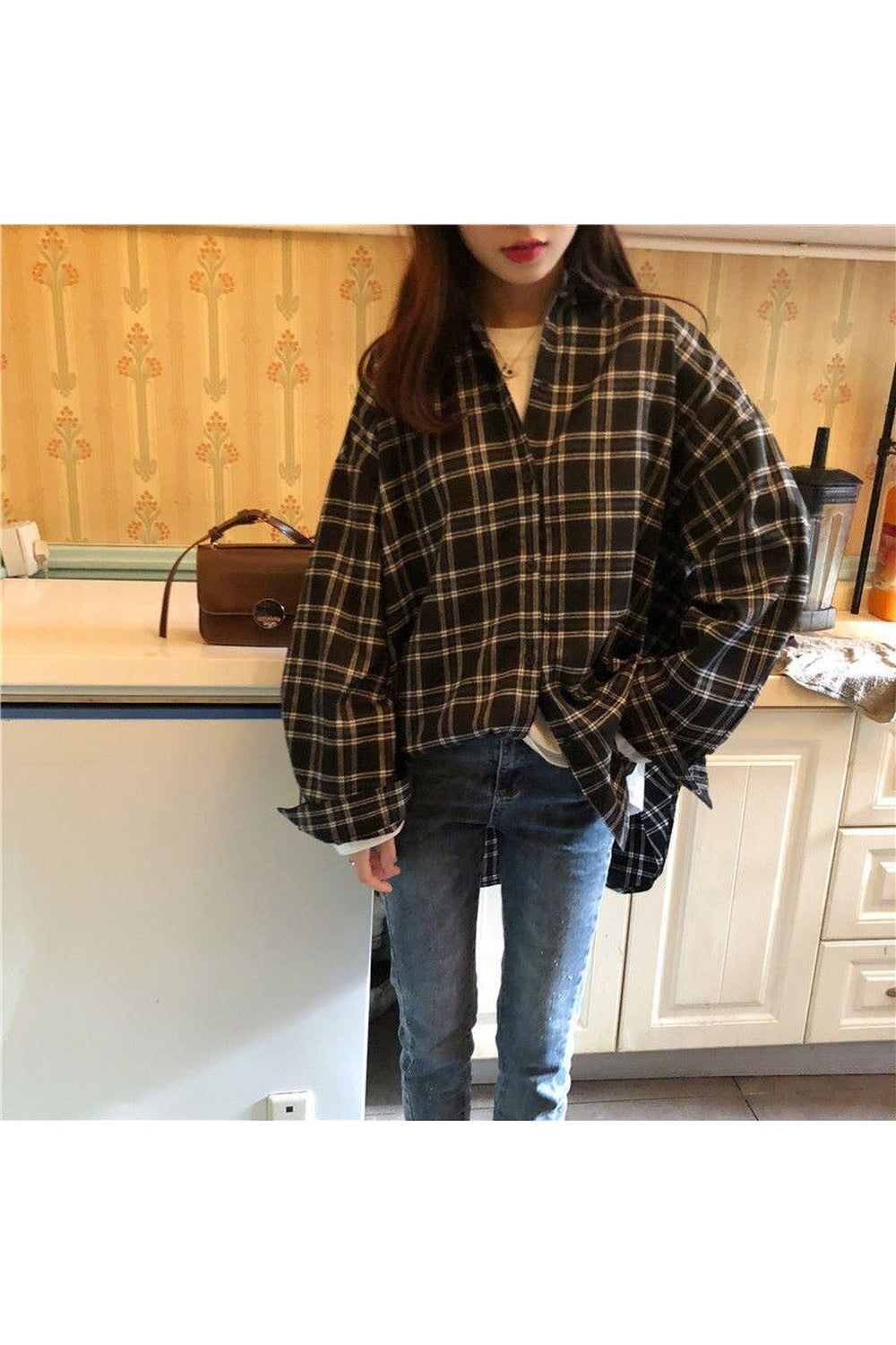 Long Sleeve Plaid Blouse