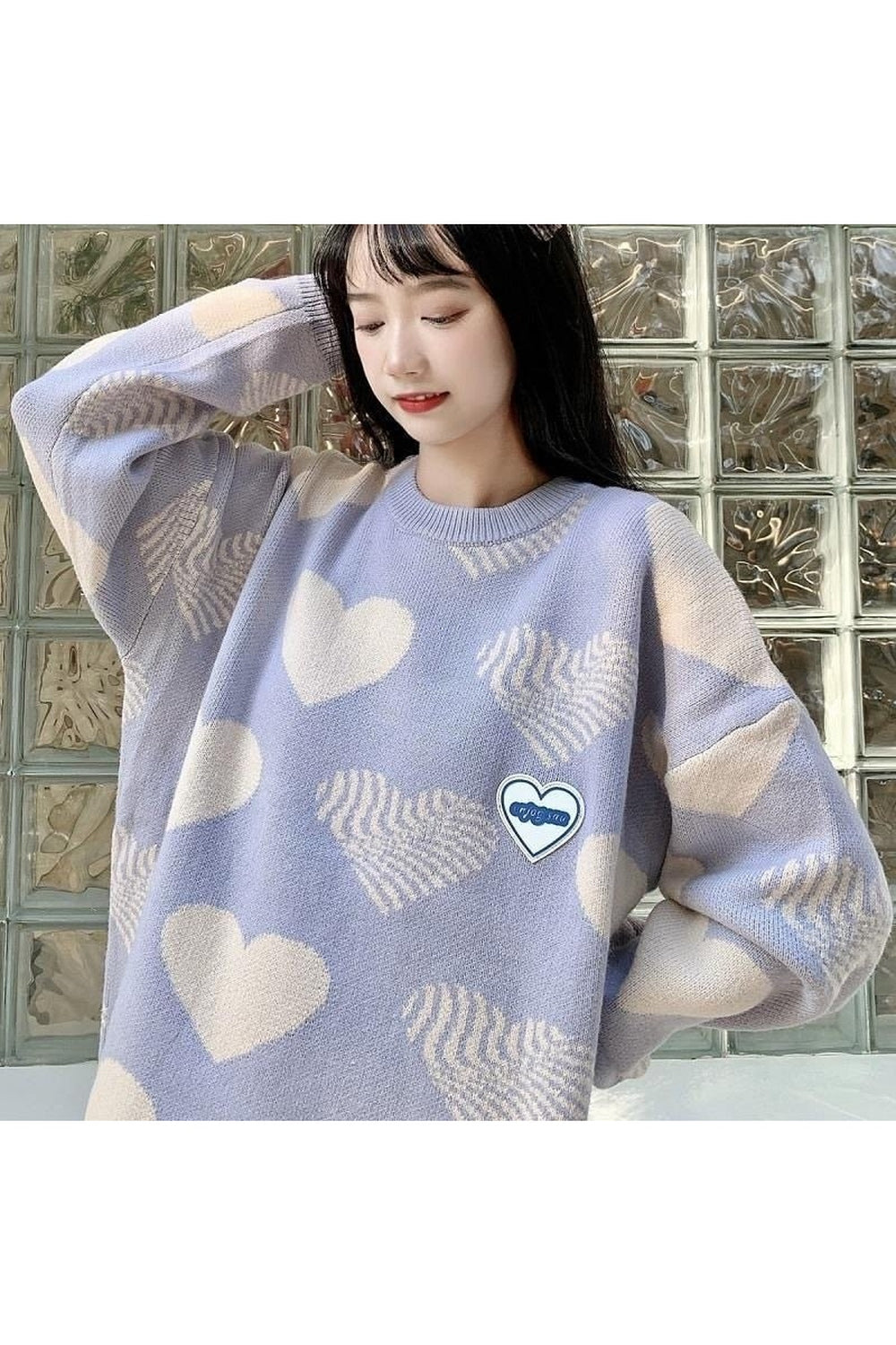 Fall Lovely Heart Pastel Knit Sweater