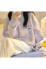 Fall Lovely Heart Pastel Knit Sweater