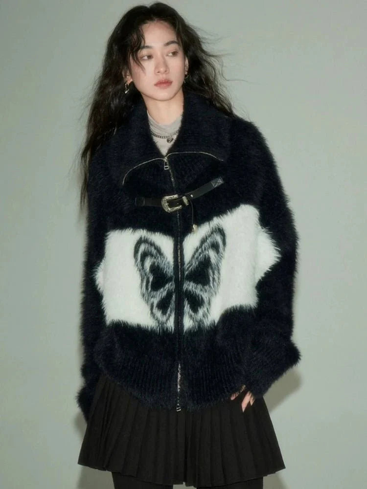 Midnight Butterfly Fuzzy Jacket