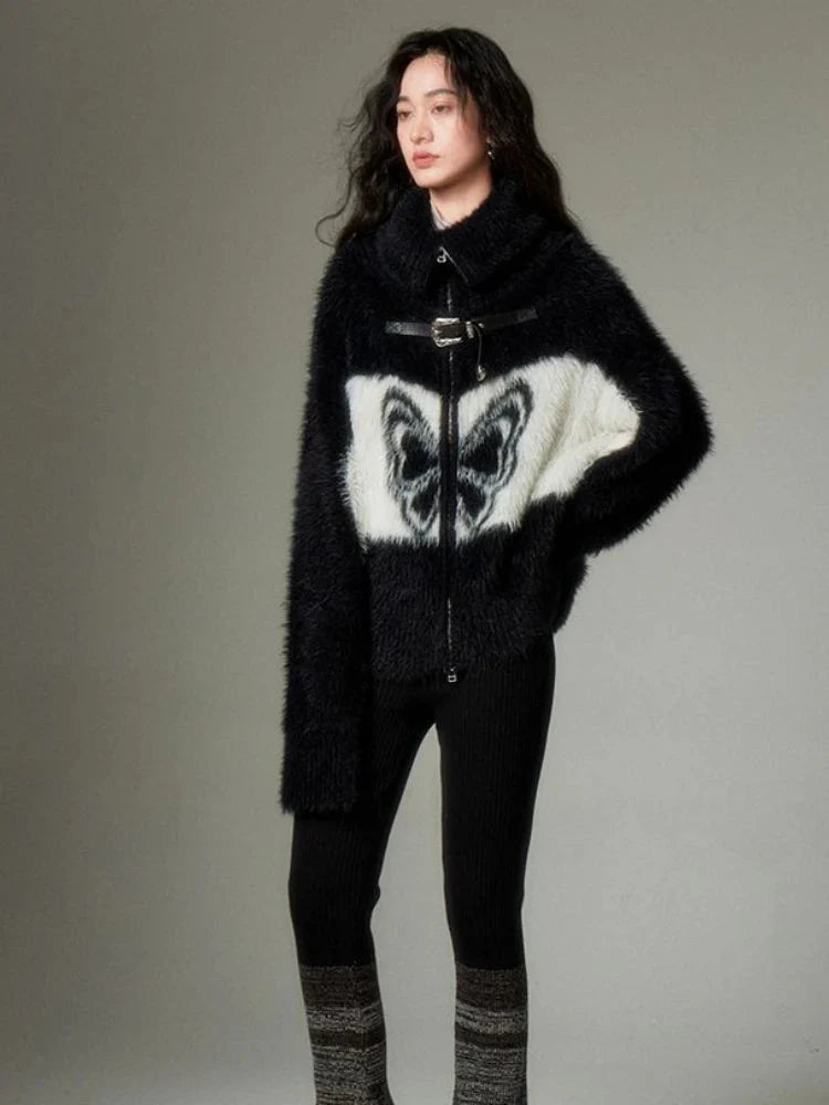 Midnight Butterfly Fuzzy Jacket