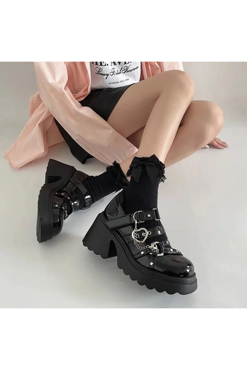 Midnight Heart Chain Platform Shoes