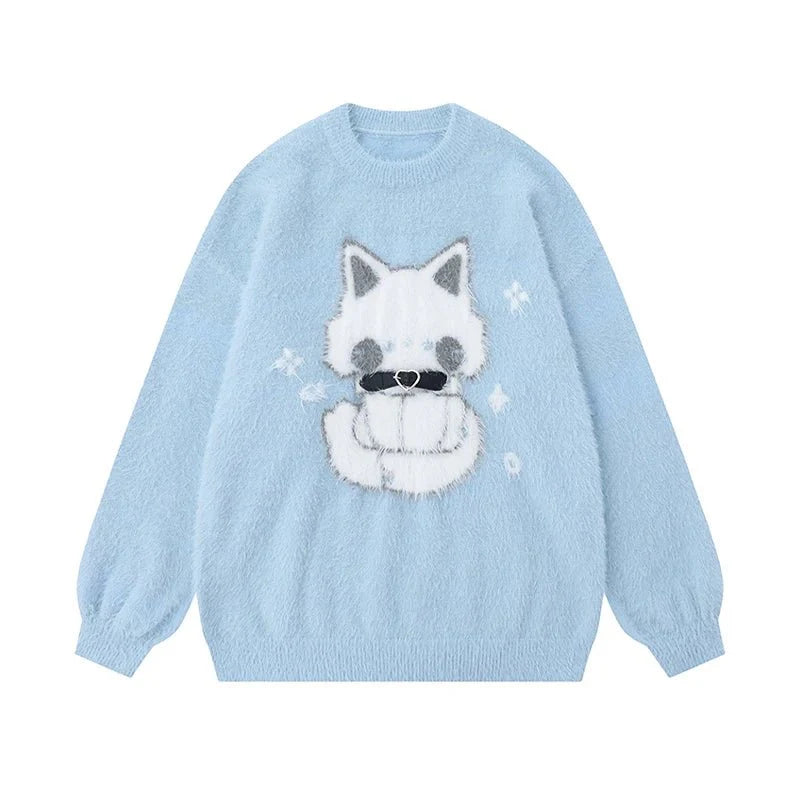 Midnight Kitty Flauschiger Pullover