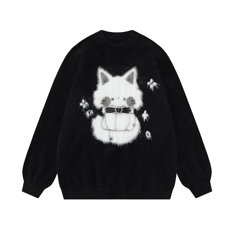 Midnight Kitty Flauschiger Pullover