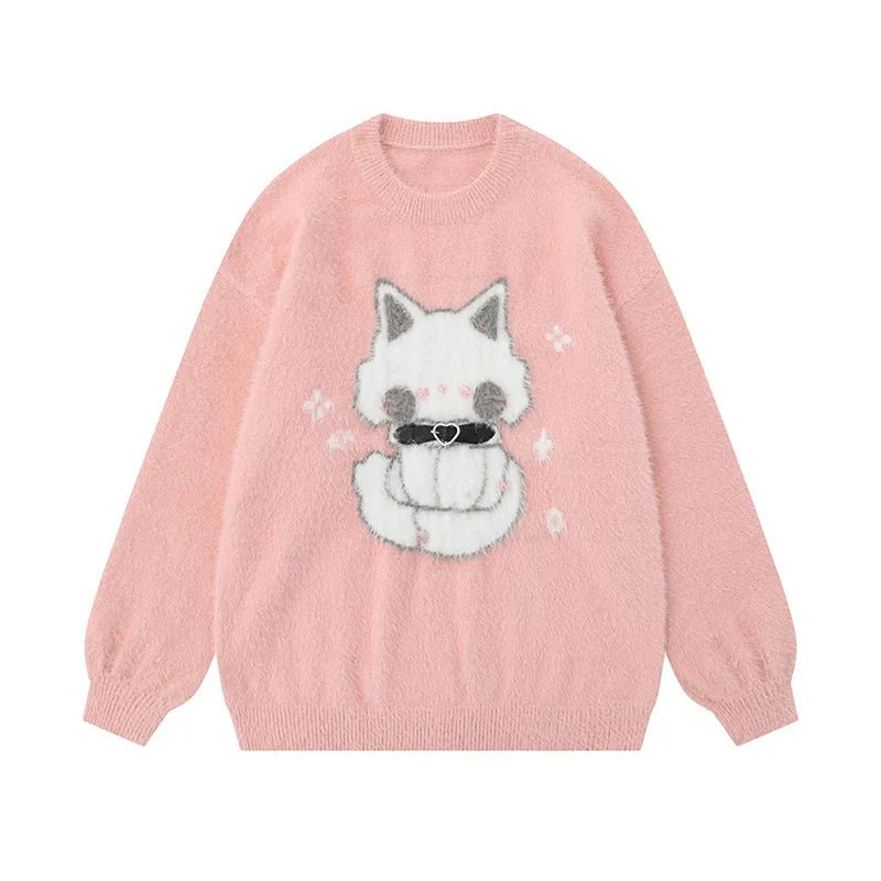 Midnight Kitty Flauschiger Pullover