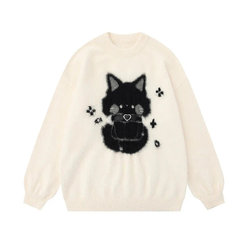 Midnight Kitty Flauschiger Pullover