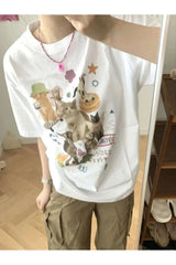 Milk Cat Graphic Oversized Women's T-shirt