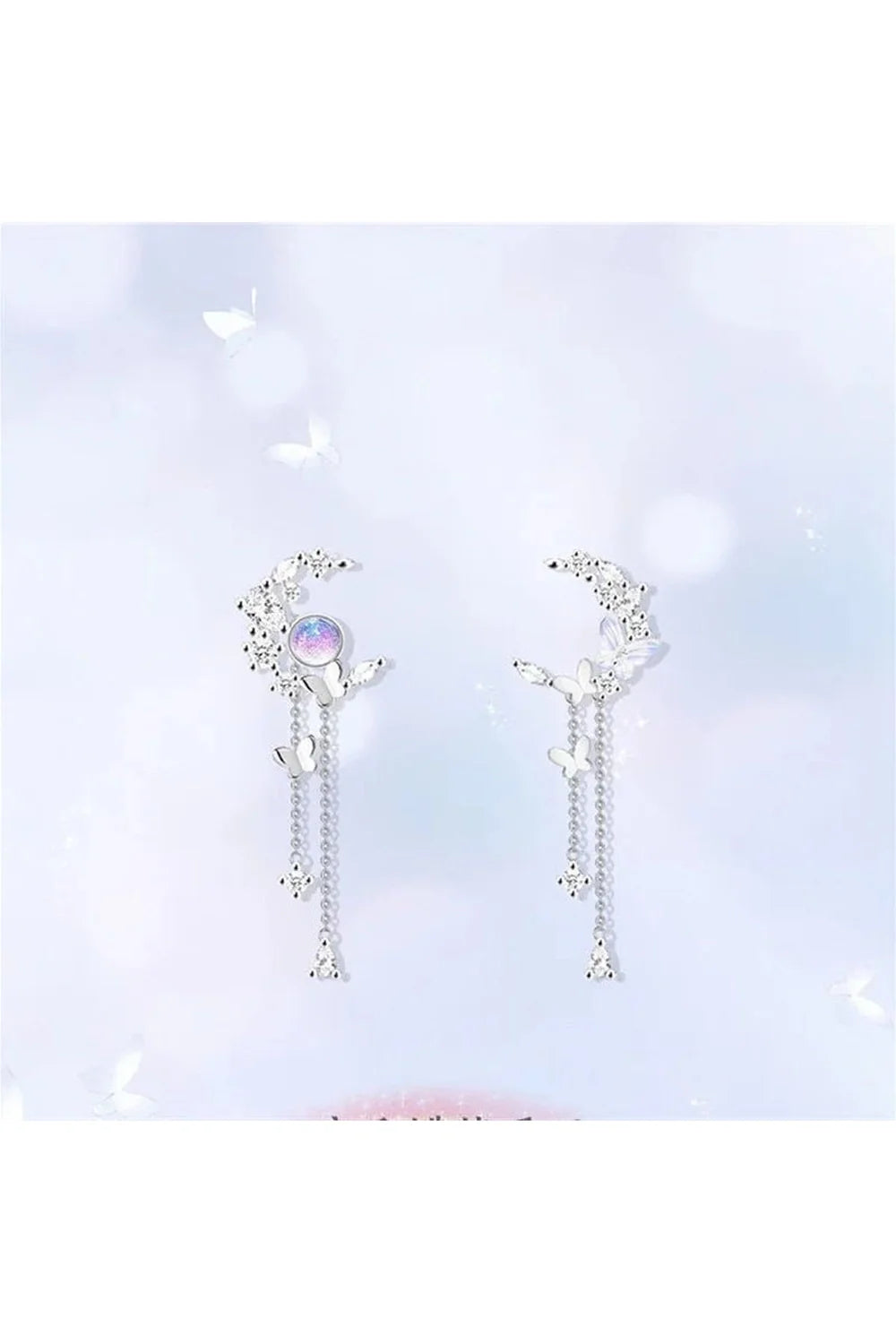 Moon Tassel Butterfly Drop Earrings