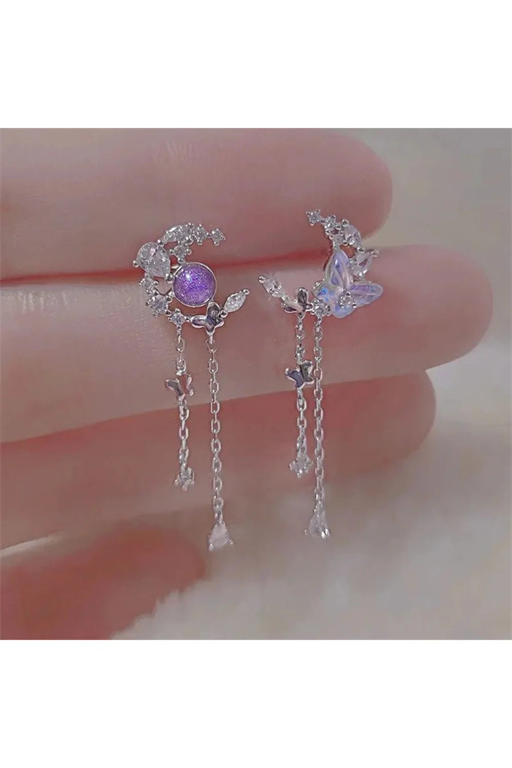 Moon Tassel Butterfly Drop Earrings