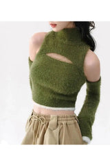 Mossy Cutout Fuzzy Crop Top