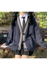 Fall Navy Preppy Varsity Cardigan