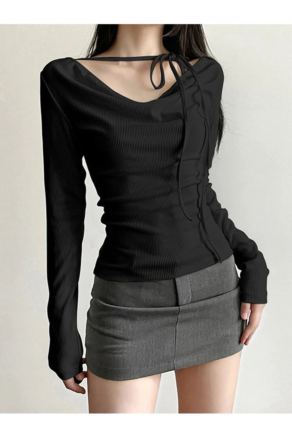 Noir Elegance Lace-Up Top