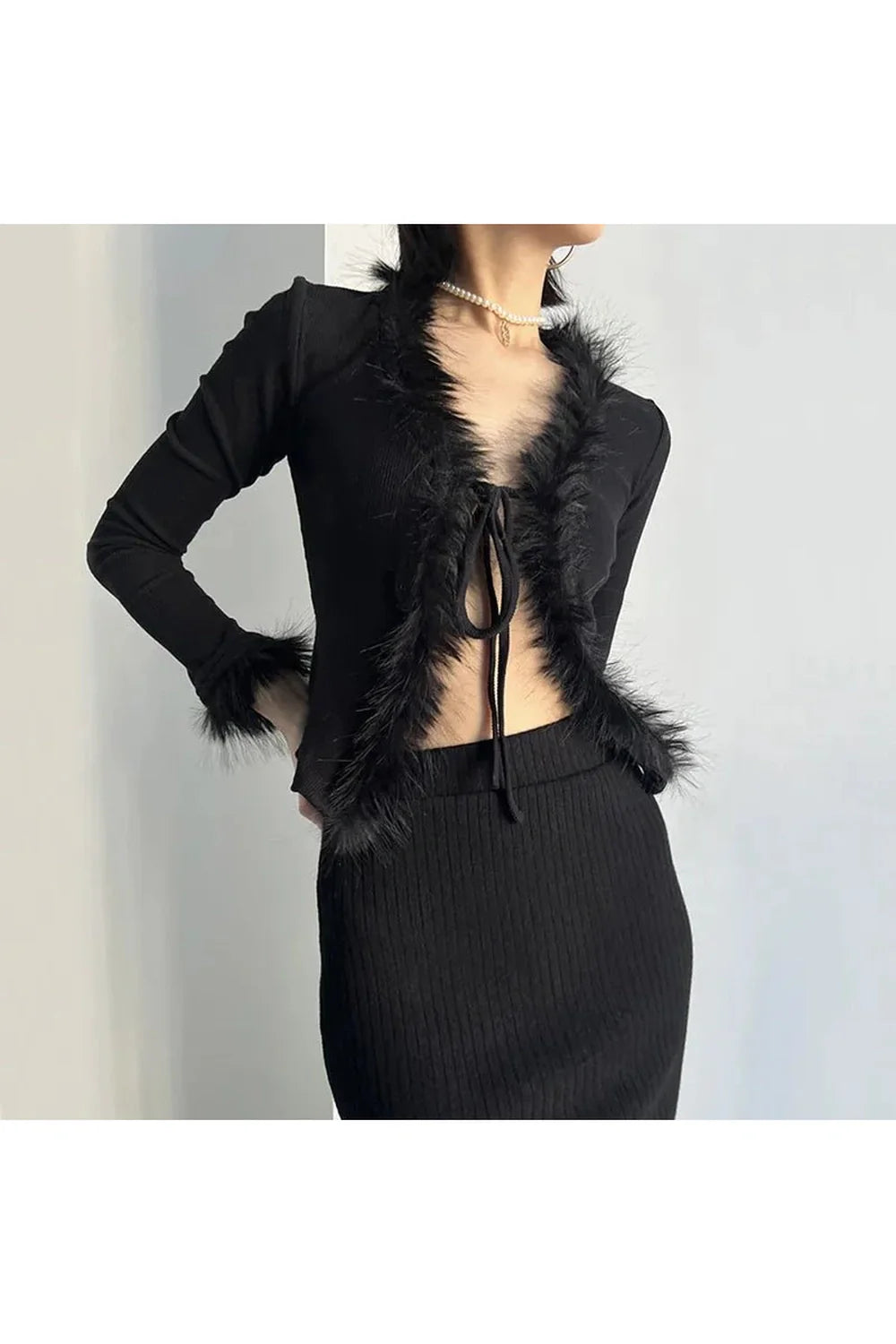 Noir Feather Trim Allure Top