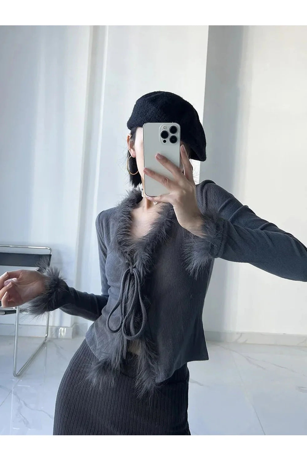 Noir Feather Trim Allure Top