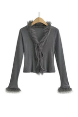 Noir Feather Trim Allure Top